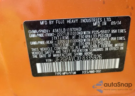 2014 Subaru Xv Crosstrek из США, поврежденный, VIN JF2GPAVCXE8335926